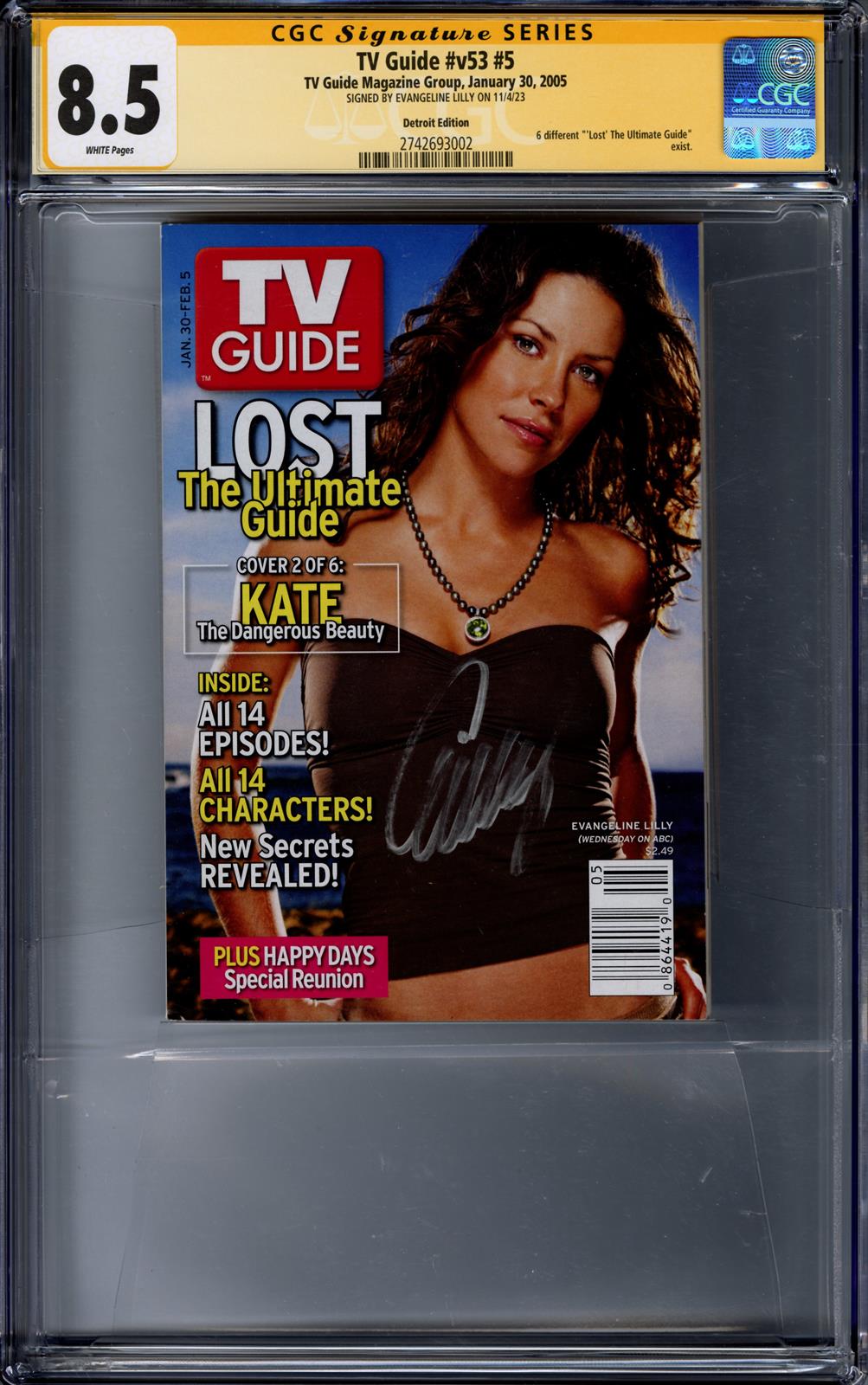 TV Guide #v53 #5 CGC 8.5 Signature Series Signed by Evangeline Lilly 