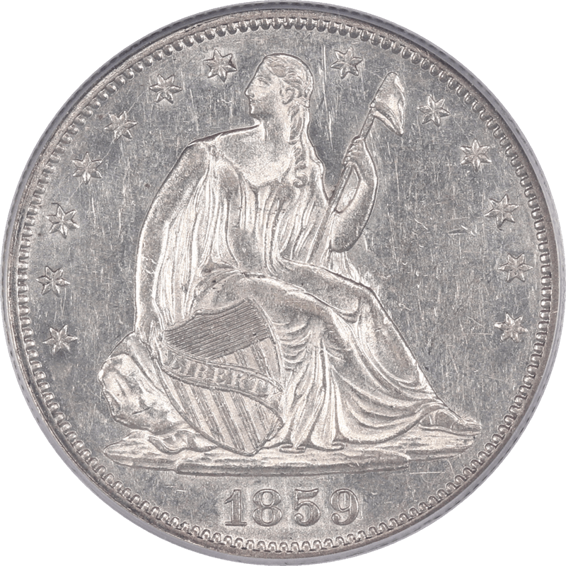 1859 Liberty Seated Half Dollar 50c PCGS AU55 - Nice White Coin