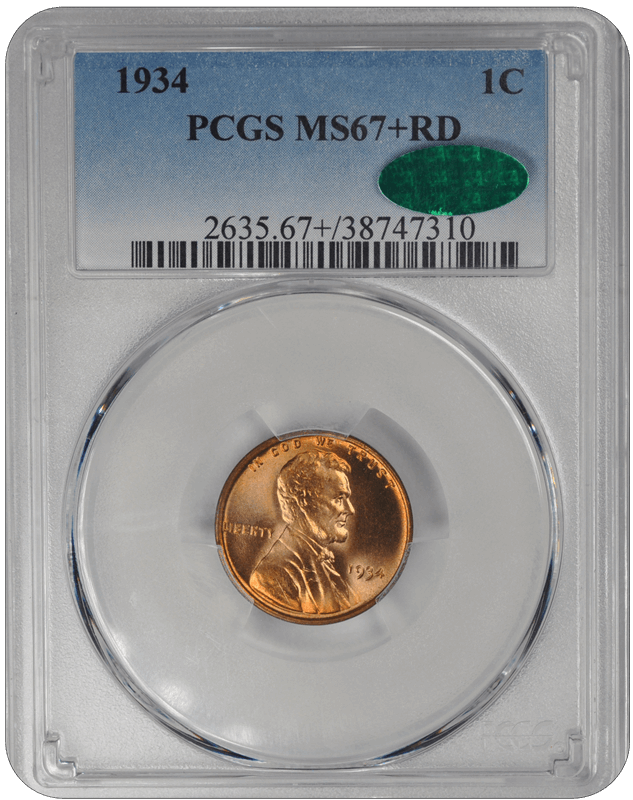 1934 Lincoln PCGS CAC RD 67+