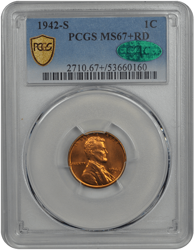1942-S Lincoln PCGS CAC RD 67+