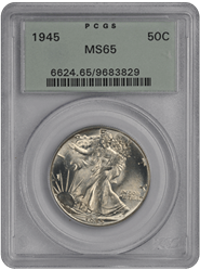 1945 50C Walking Liberty Half Dollar PCGS  #3692-10 MS65