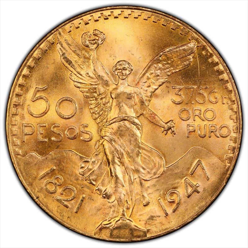 1947 Mexico Gold 50 Pesos KM-481 PCGS MS66 
