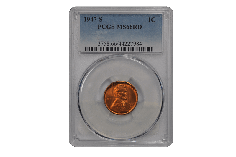 1947-S 1C Lincoln Cent - Type 1 Wheat Reverse PCGS RD #3461-13 MS66