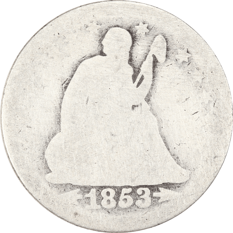 1853 Arrows & Rays, Seated Liberty Quarter, 25c Circulated AG - Details - Cleaned