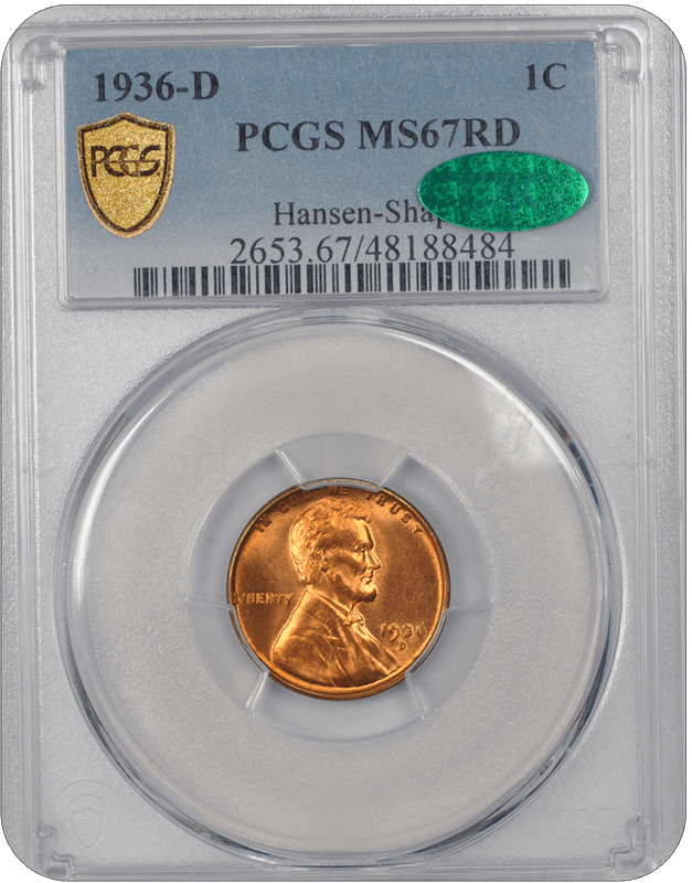 1936-D Lincoln PCGS CAC RD 67 