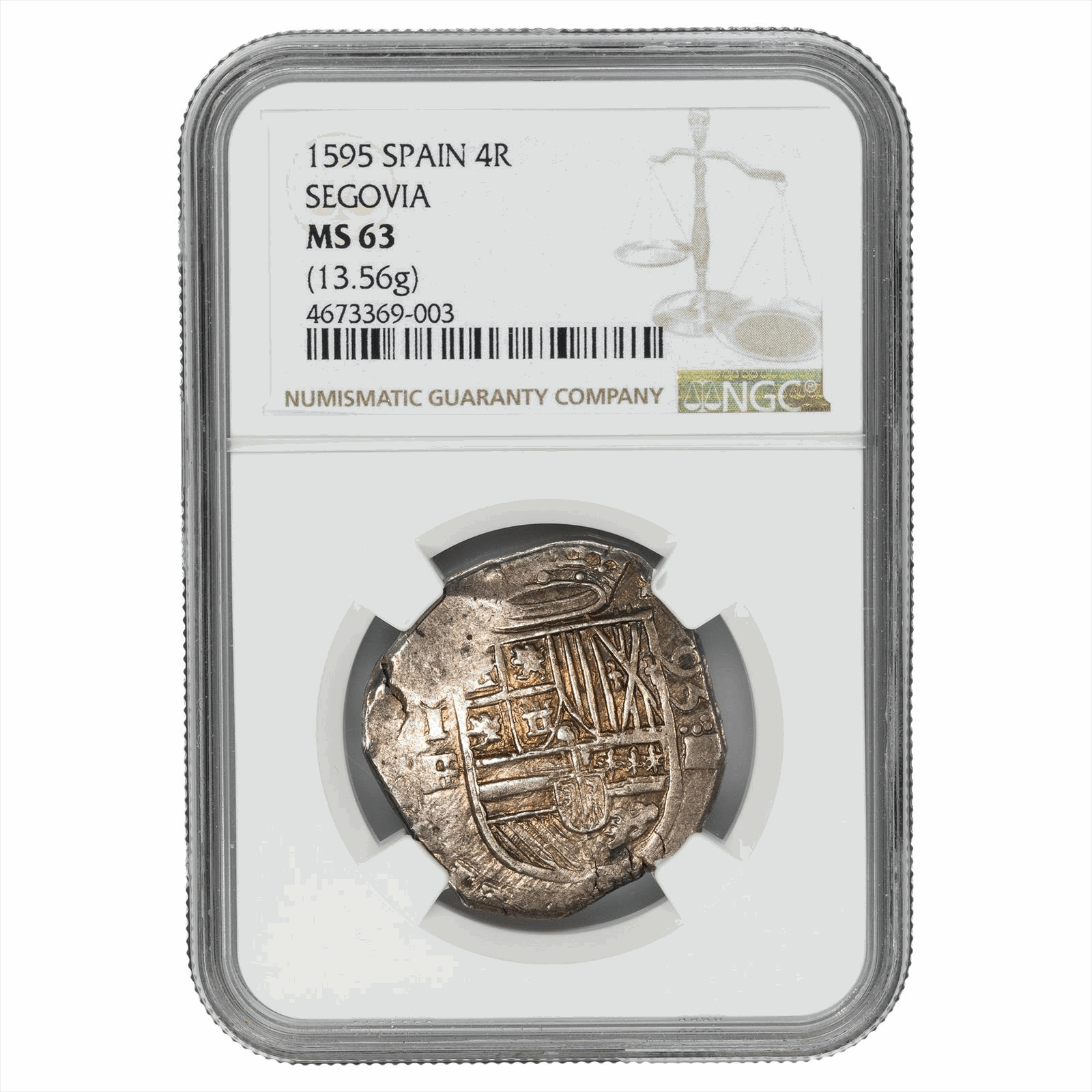 1595 Spain 4R Segovia 13.56g .931 Fine 12.1g ASW NGC MS 63