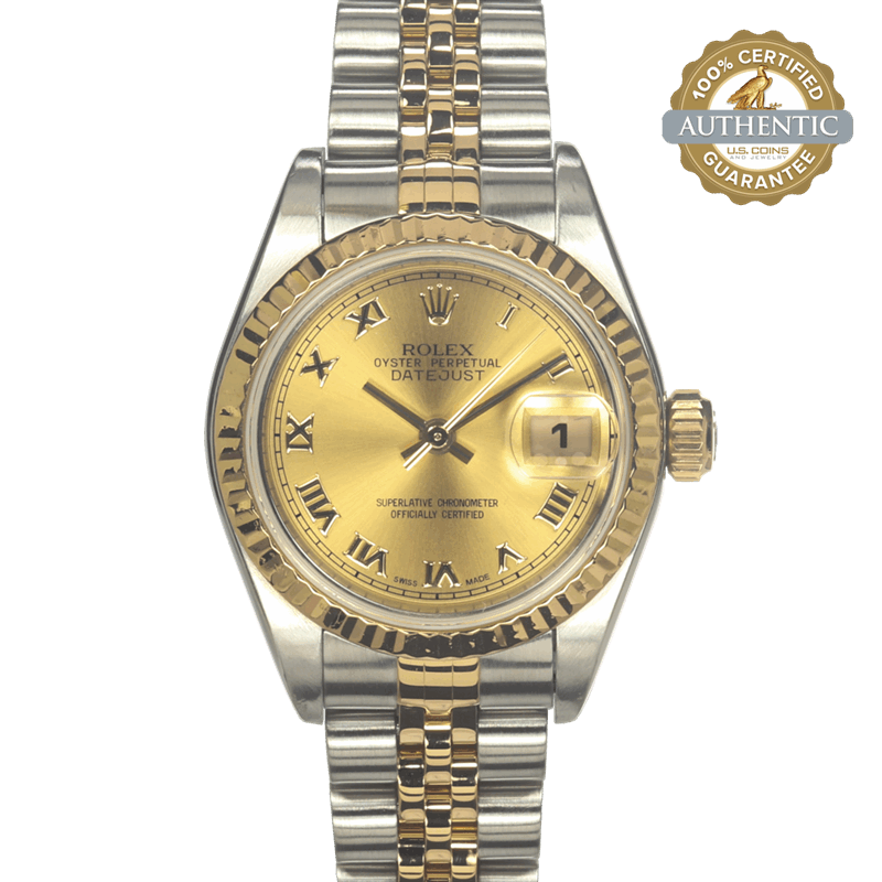 Rolex 26mm Datejust Ref/79173 Watch and Papers Champagne Roman Dial TT SS and 18K YG (2005) 