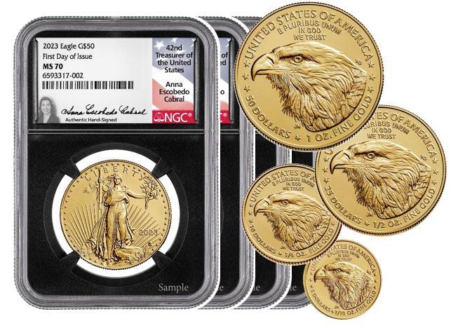 2023 4-Coin American Gold Eagles Set, FDI, MS70, NGC, Anna Cabral