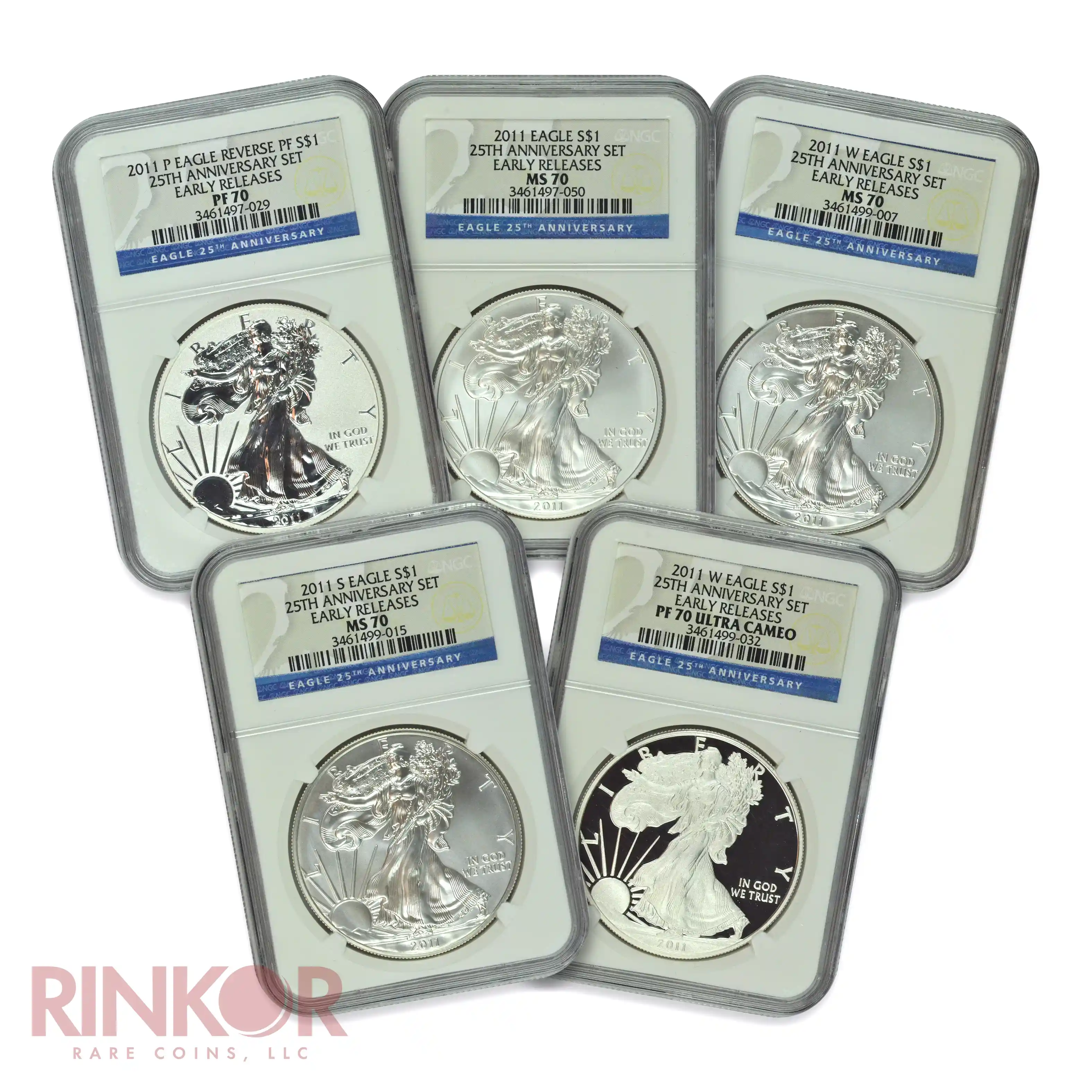 2011 25th Anniversary 5-Coin Silver Eagle Set Early Releases NGC MS/PF 70
