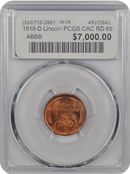 1918-D Lincoln PCGS CAC RD 65