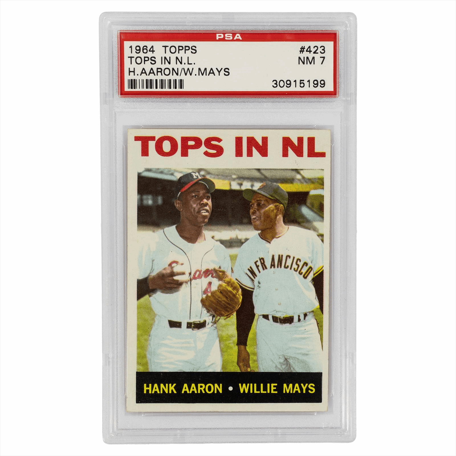 1964 Topps Tops In N.L. Hank Aaron / Willie Mays #423 PSA NM 7 Cert #30915199