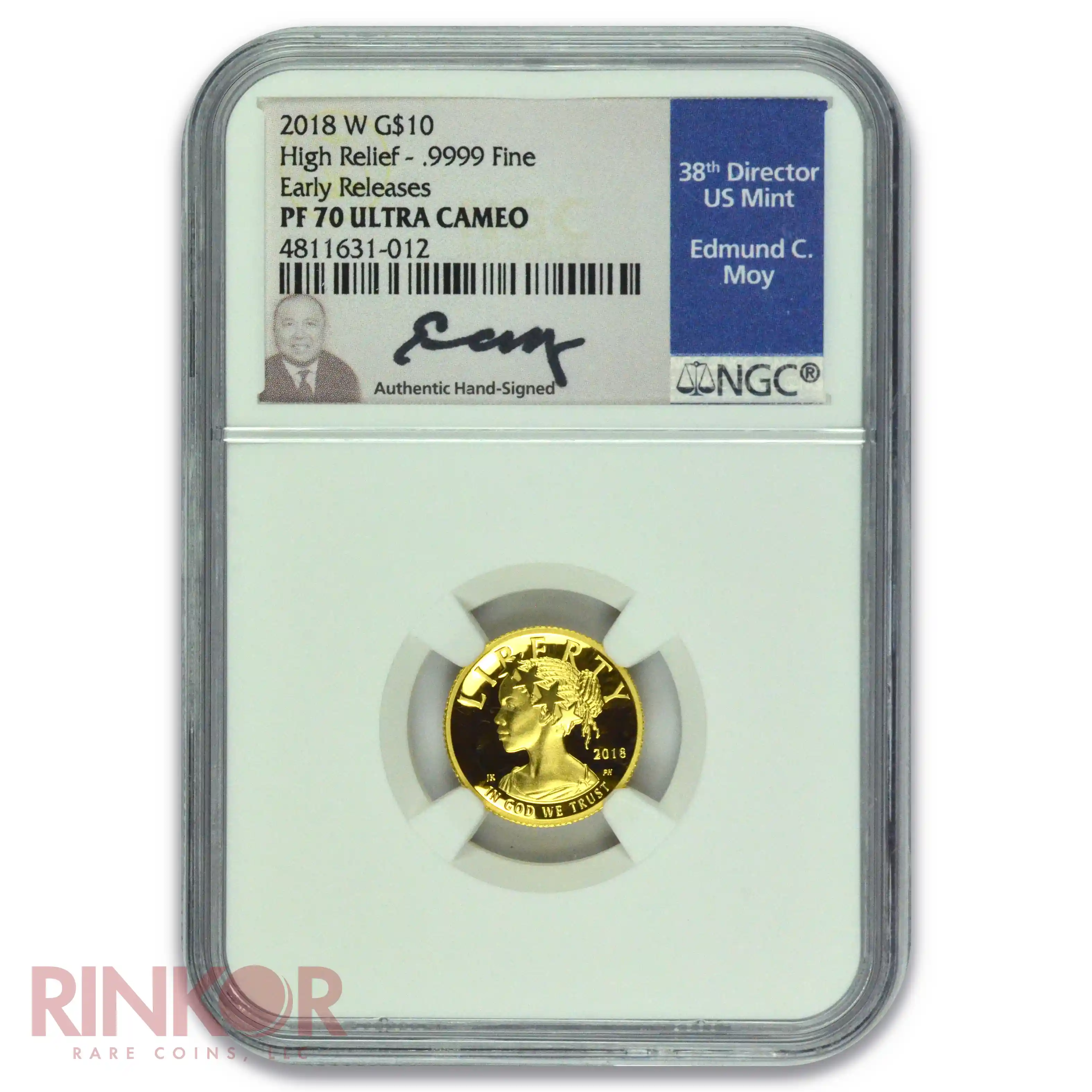 2018-W 1/10thoz American Liberty Gold High Relief Early Releases Moy Sig NGC PF 70