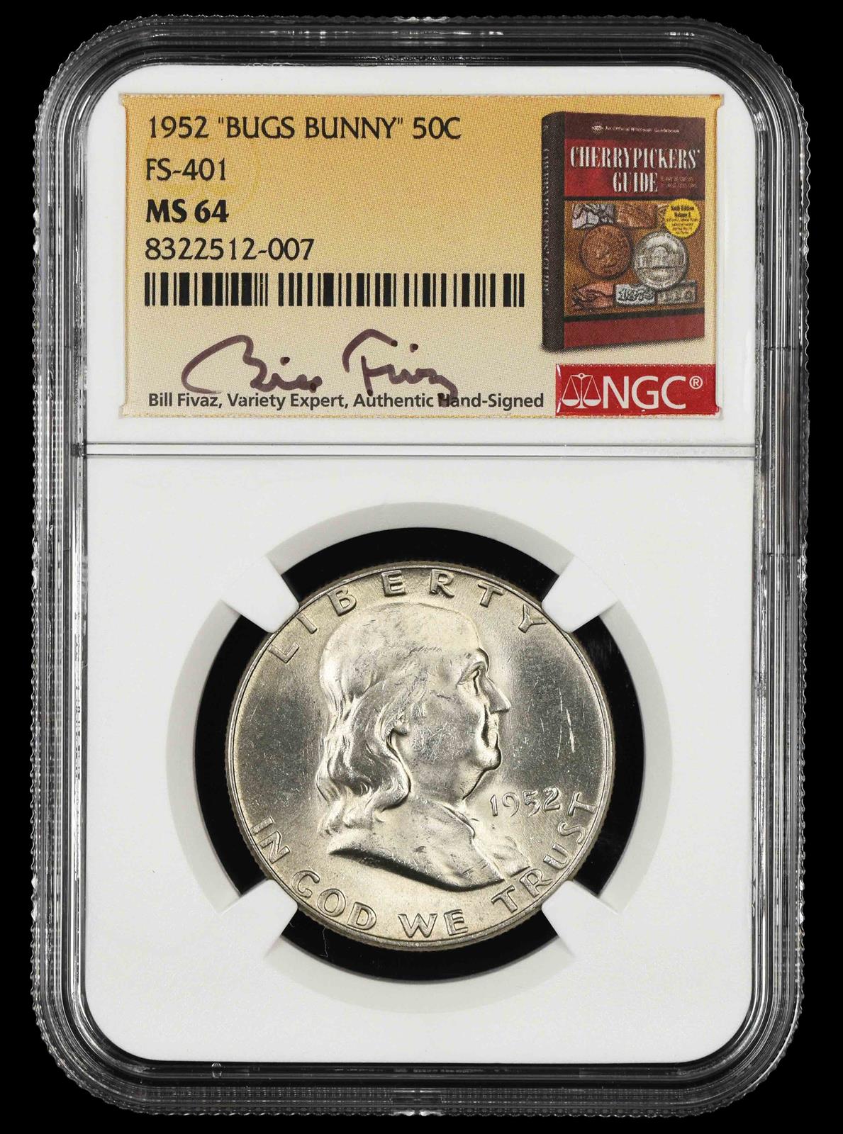 1952 Bugs Bunny 50c FS-401 Bill Fivaz Signature Label NGC  MS64