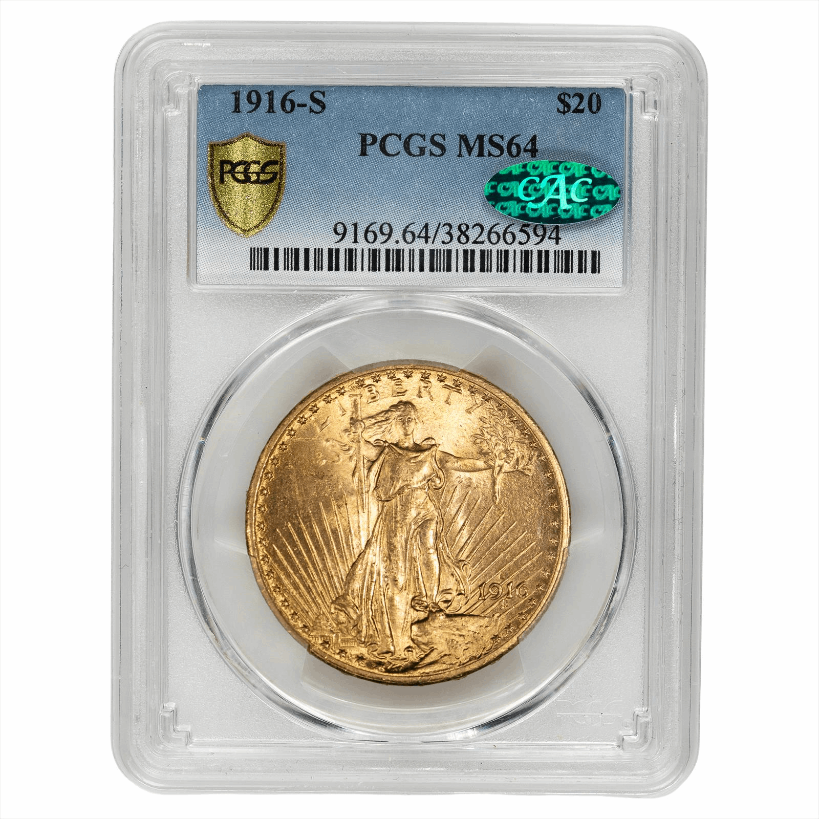 1916-S St. Gaudens Gold Double Eagle $20 PCGS MS 64 CAC