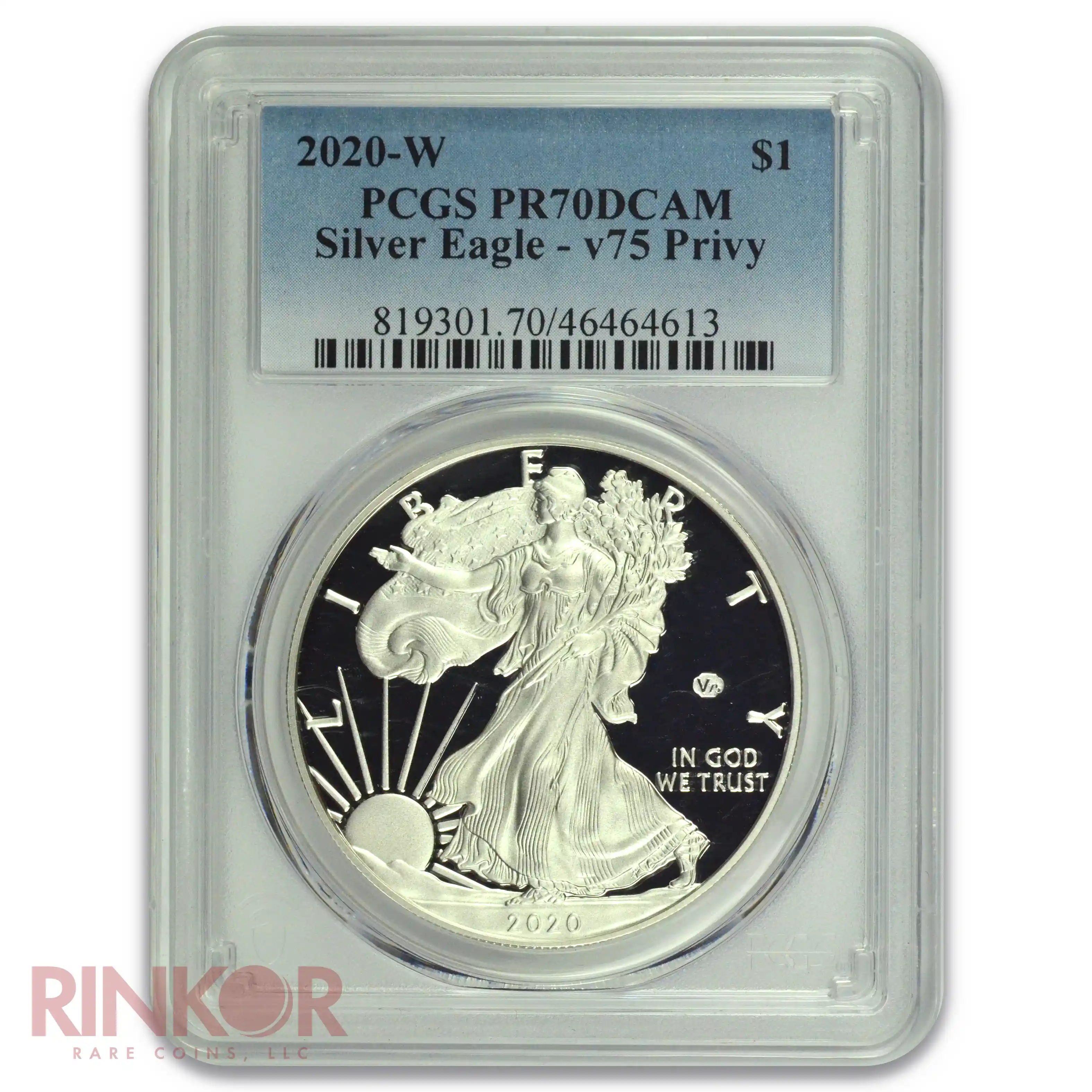 2020-W $1 Silver Eagle V75 Privy PCGS PR 70