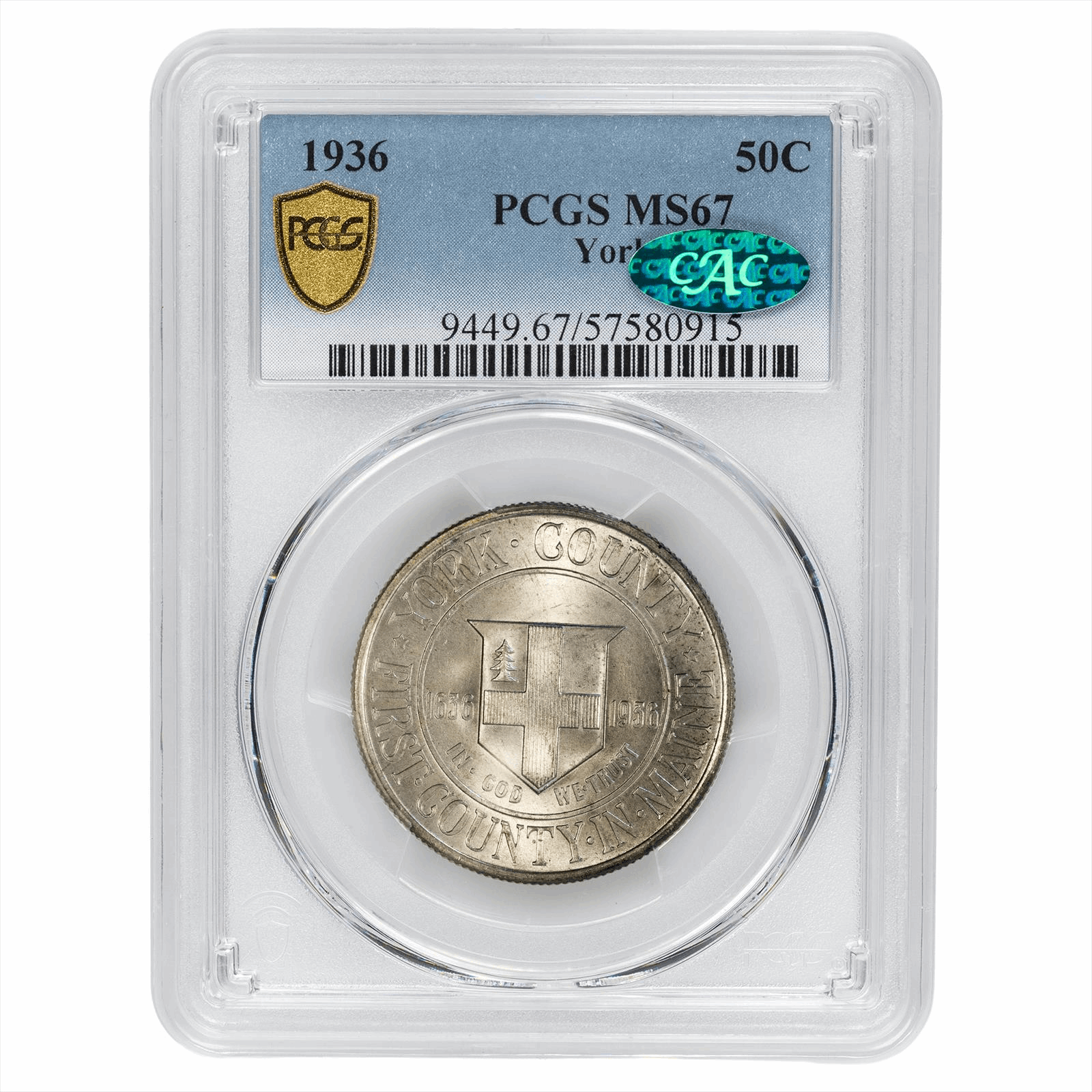 1936 York Commemorative Half Dollar 50C PCGS MS 67 CAC
