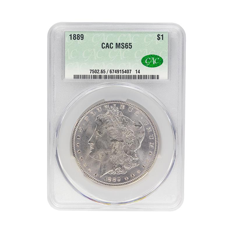 1889 Morgan Dollar $1 CACG MS 65, CAC Certified Green