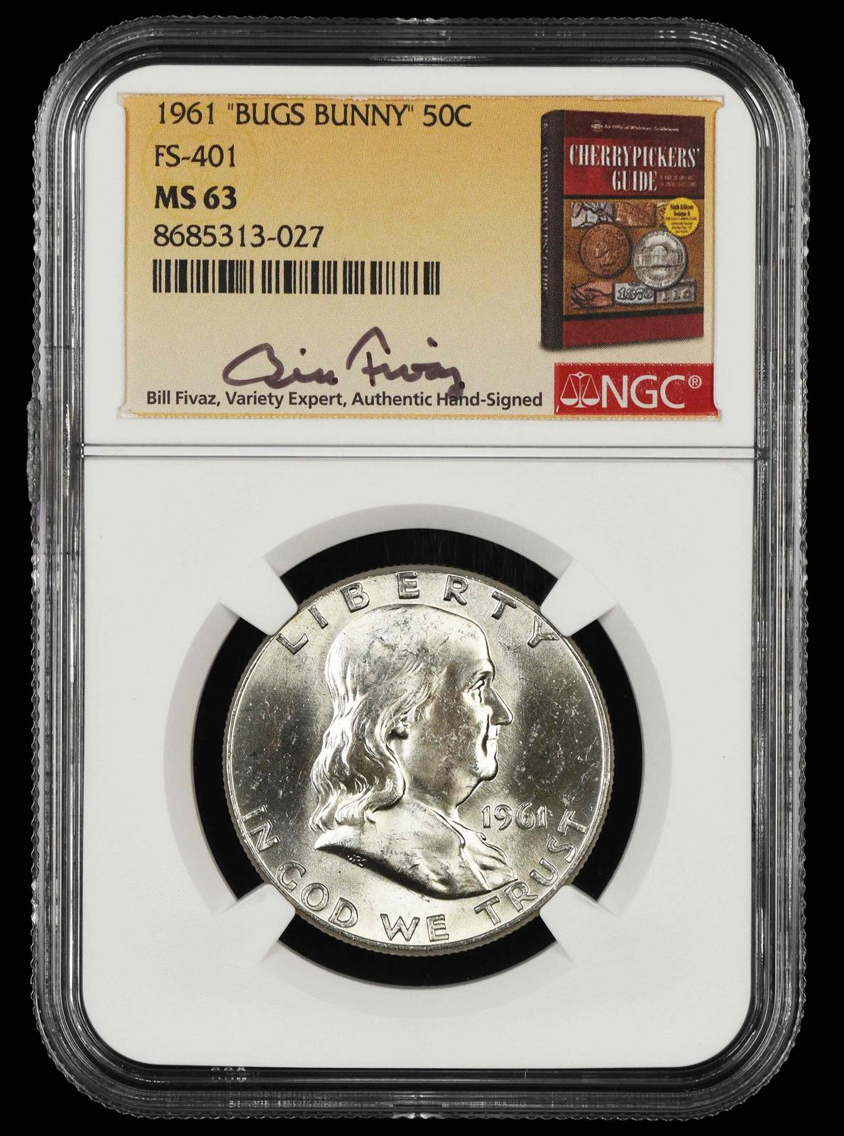 1961 Bugs Bunny 50c FS-401 Bill Fivaz Signature Label NGC  MS63
