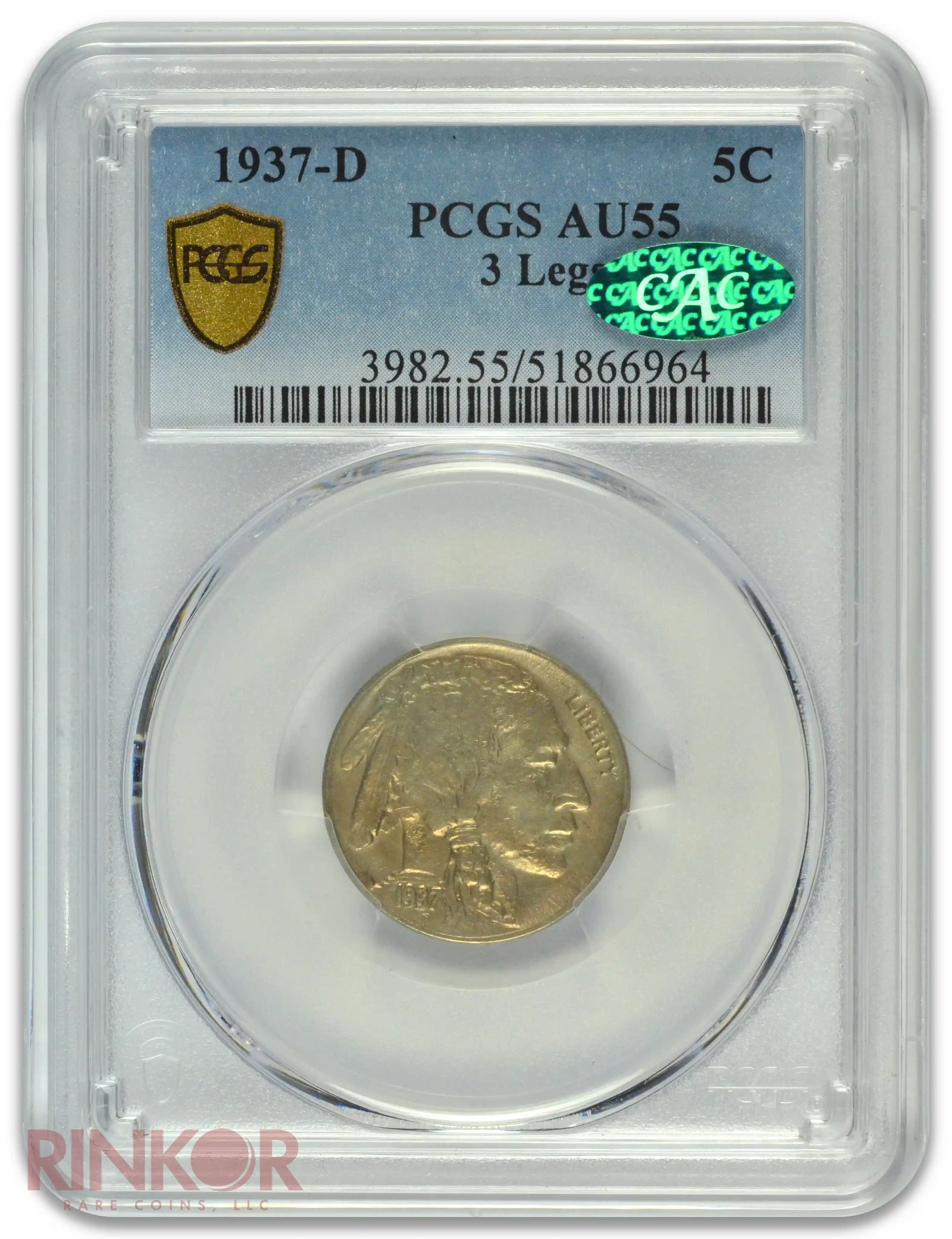 1937-D 3 Legs Buffalo PCGS AU-55 CAC