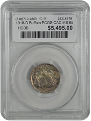 1918-D Buffalo PCGS CAC MS 65
