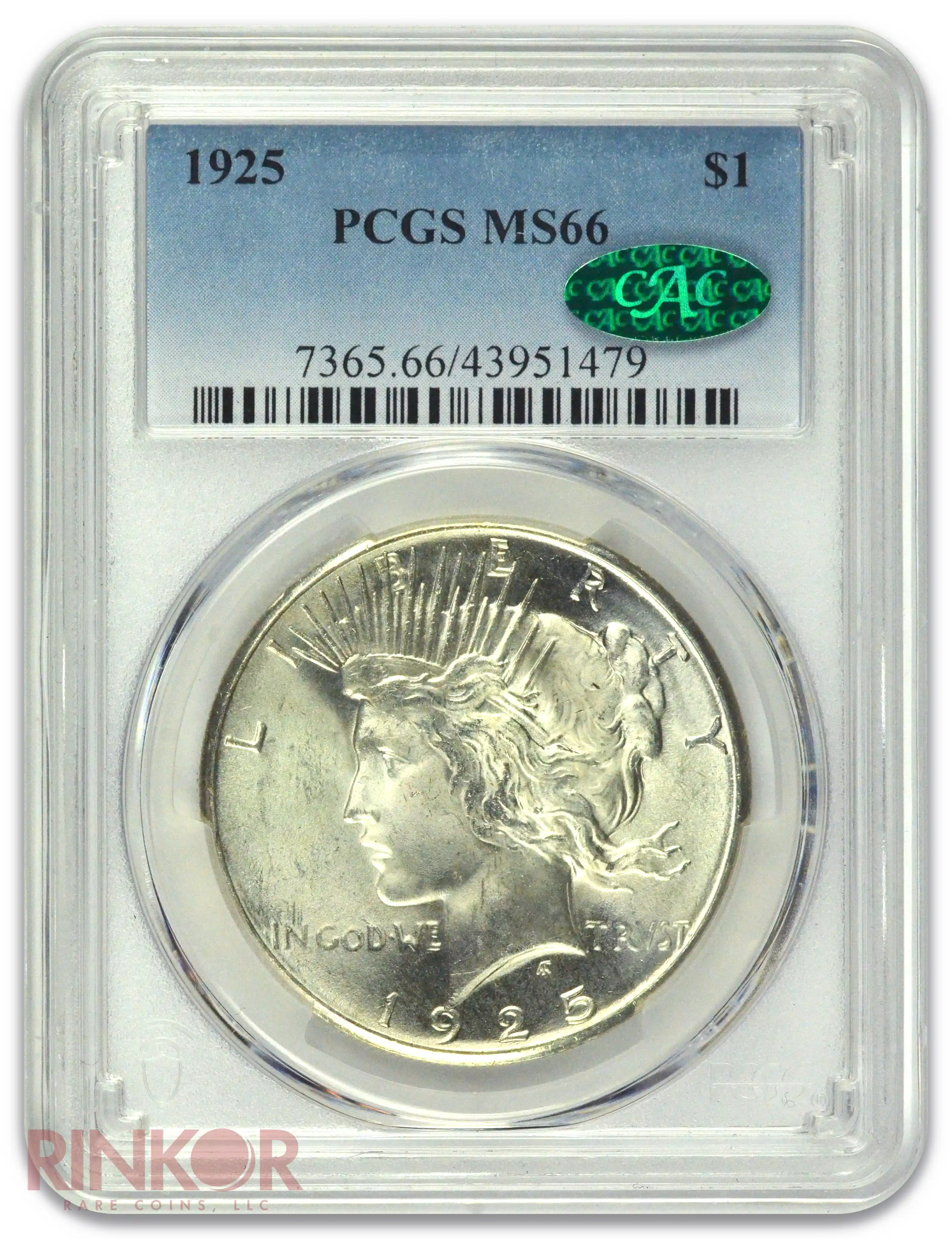 1925 $1 Peace Dollar PCGS MS 66 CAC