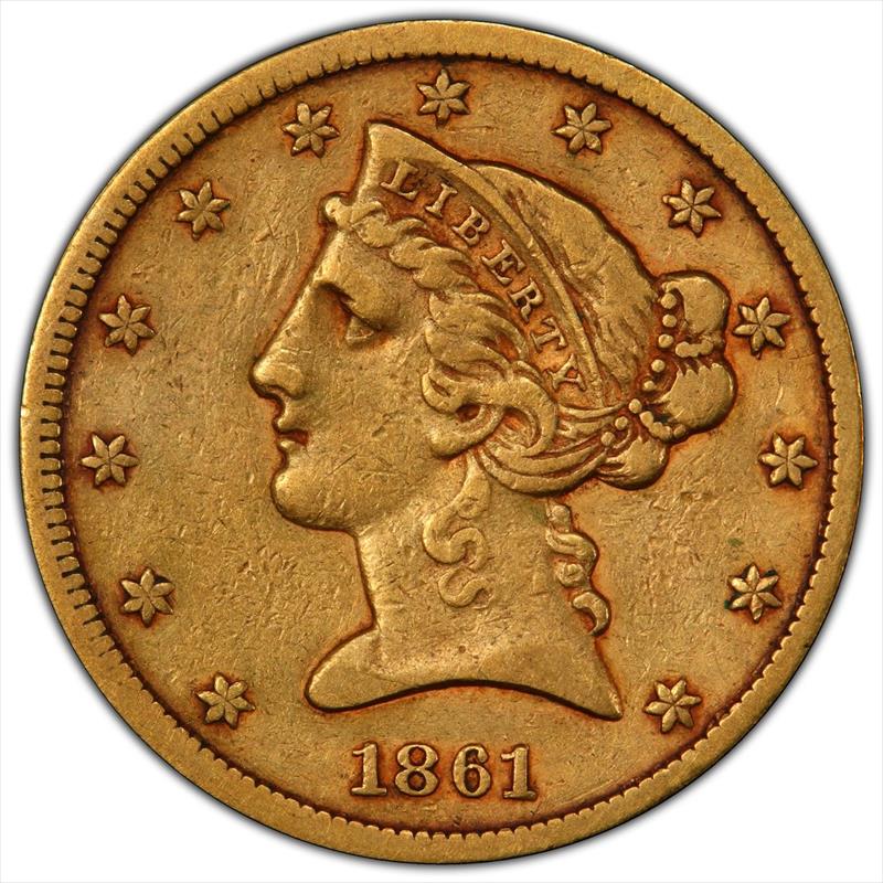 1861 $5 PCGS VF-30 CAC