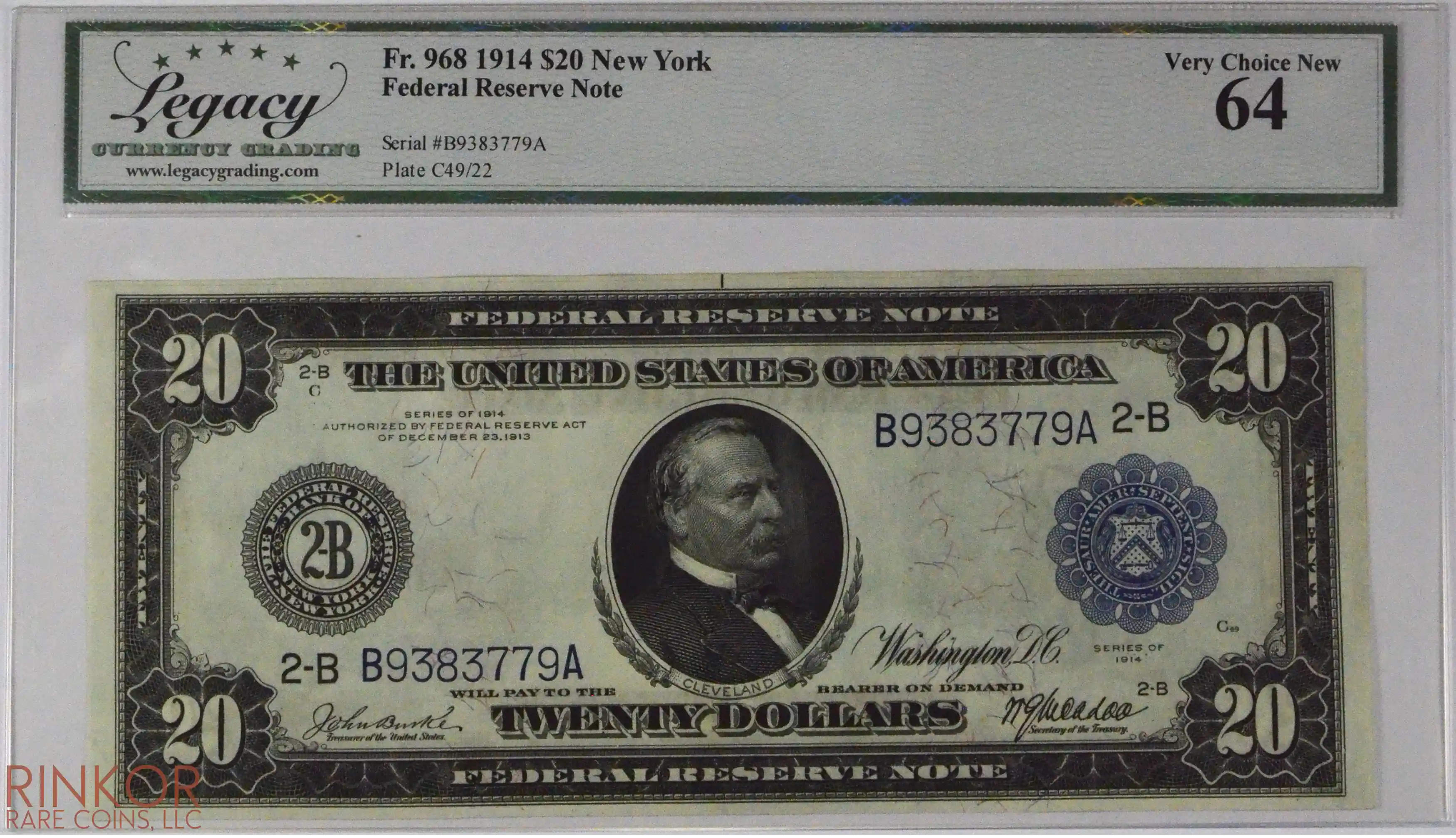 1914 $20 Fr. 968 New York Federal Reserve Note LCG CU 64