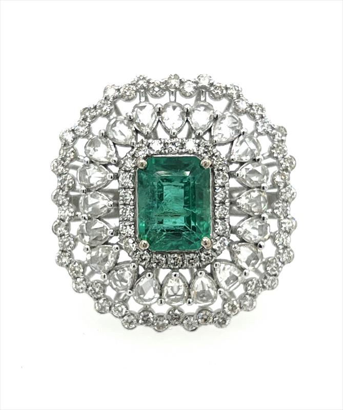 3.23ct Natural Great Color Emerald and Diamond Accent Ring in 18k White Gold 