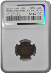 1908 S  Indian Head Cent NGC VF-35