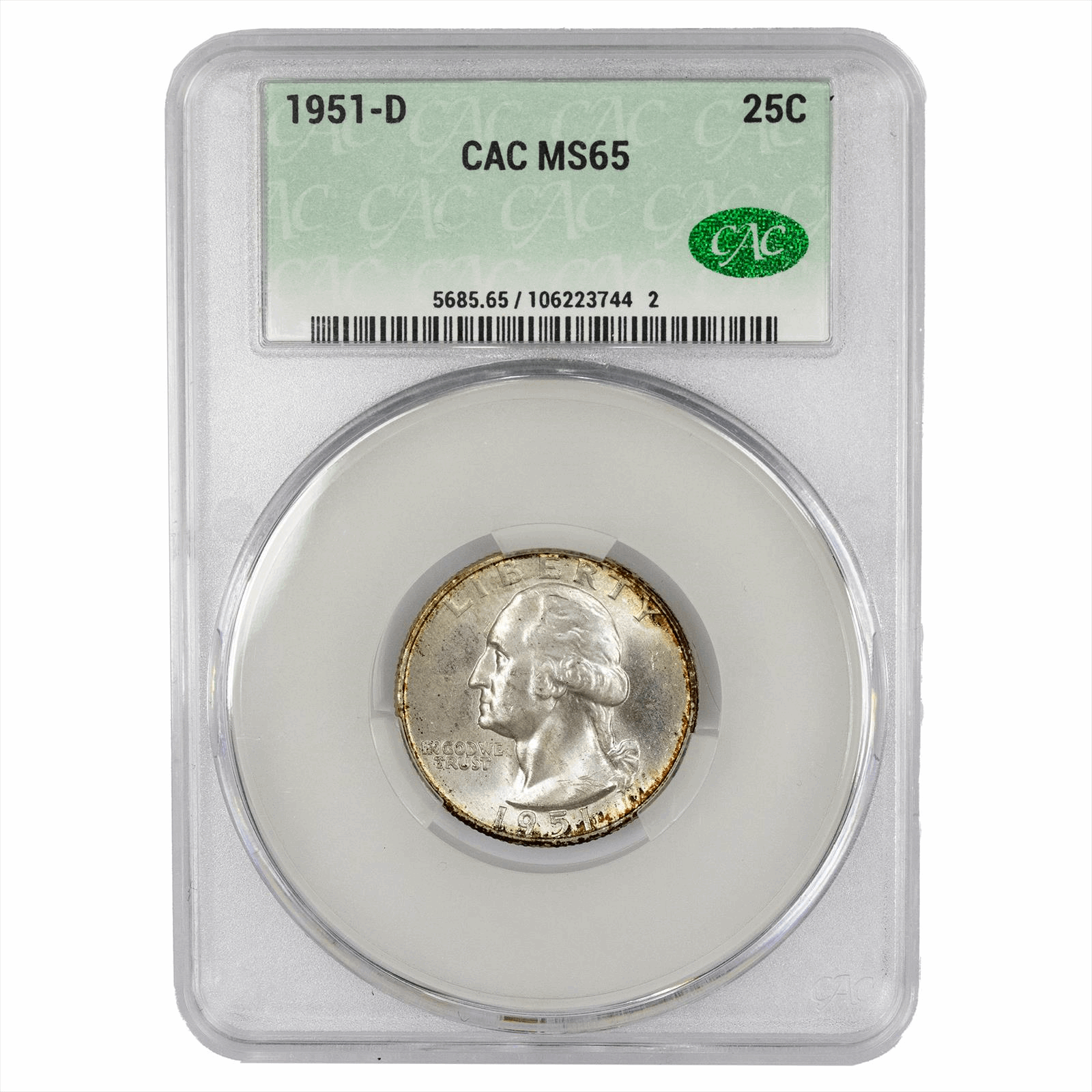 1951-D Washington Quarter 25C CACG MS 65 CAC