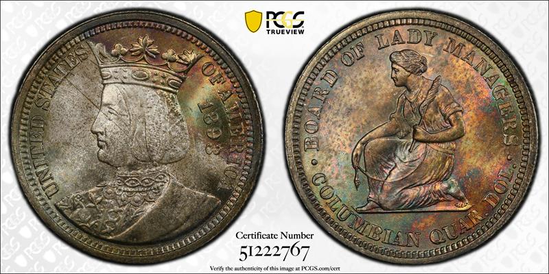 1893 25C Isabella PCGS MS 67 CAC