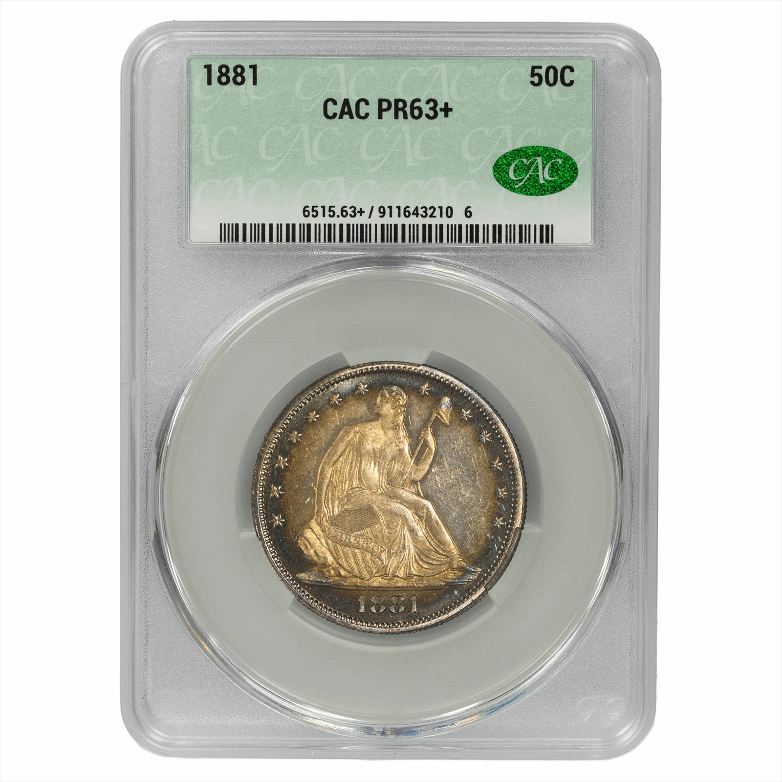 1881 Seated Liberty Half Dollar 50C CACG PR 63+ CAC