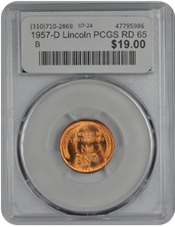 1957-D Lincoln PCGS RD 65