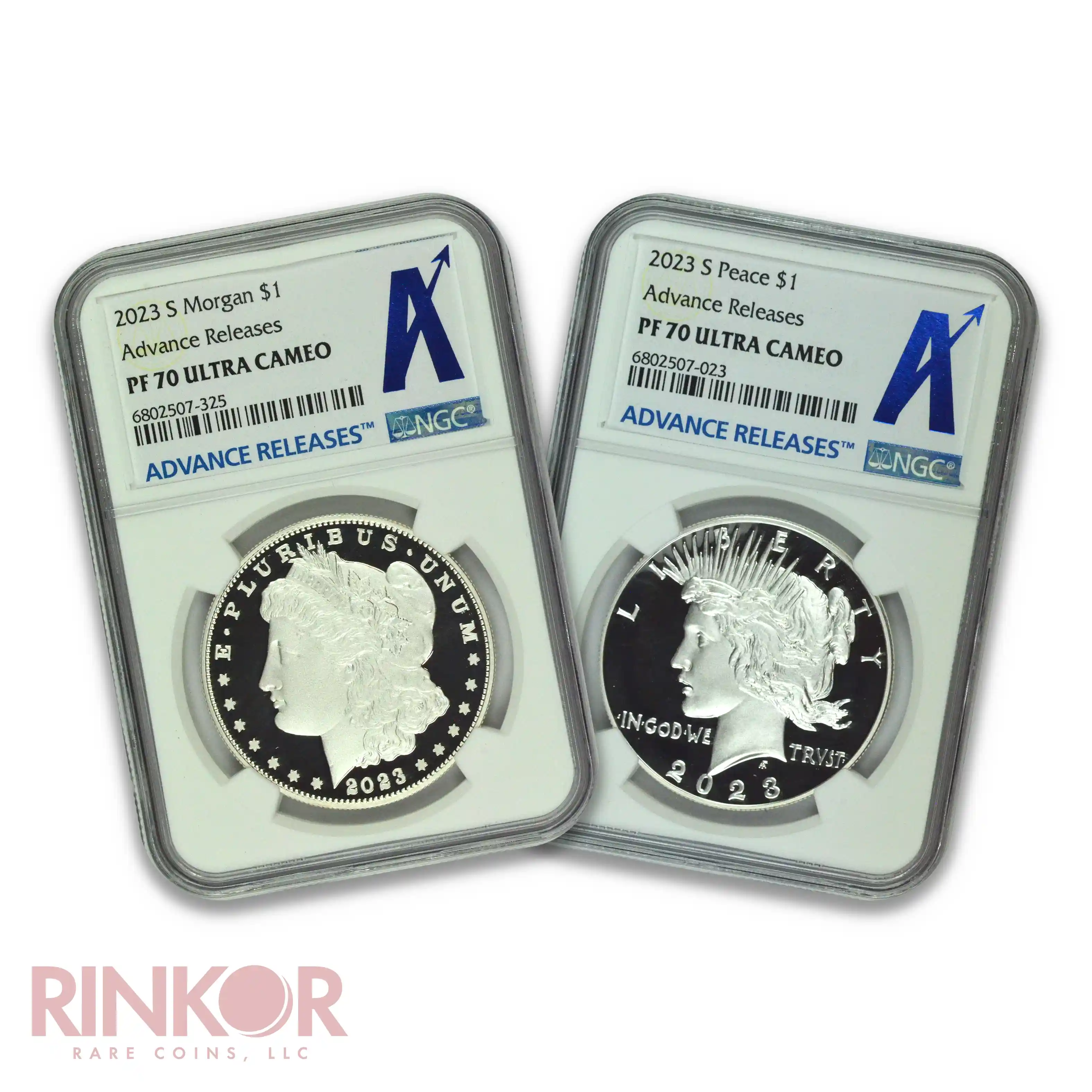 2023-S $1 Morgan and Peace Dollar 2-Coin Set Advance Releases NGC PF 70