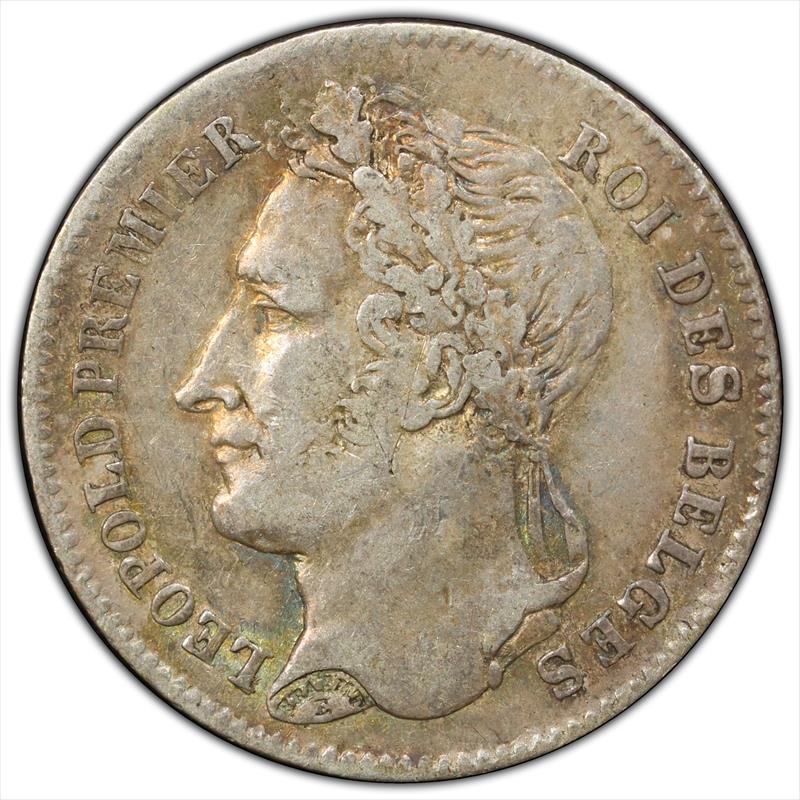 1844 Belgium 1/4 Franc PCGS AU50 