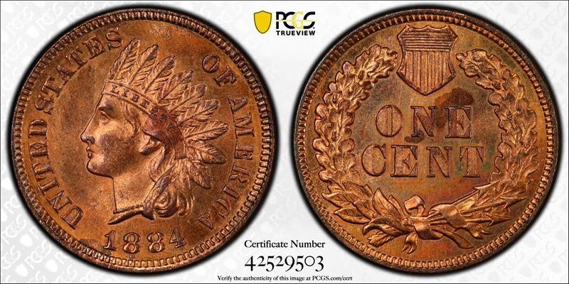 1884 1C PCGS MS 65 RB CAC