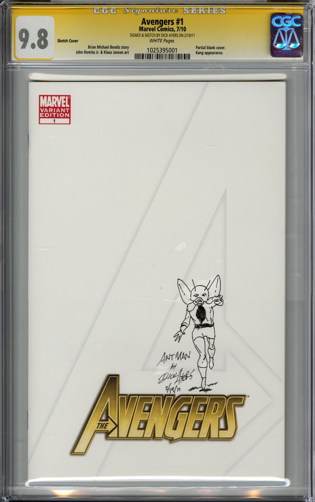 Avengers #1 CGC Signature Series 9.8 (Marvel, 2010) Signed & Sketch by Dick Ayers 
