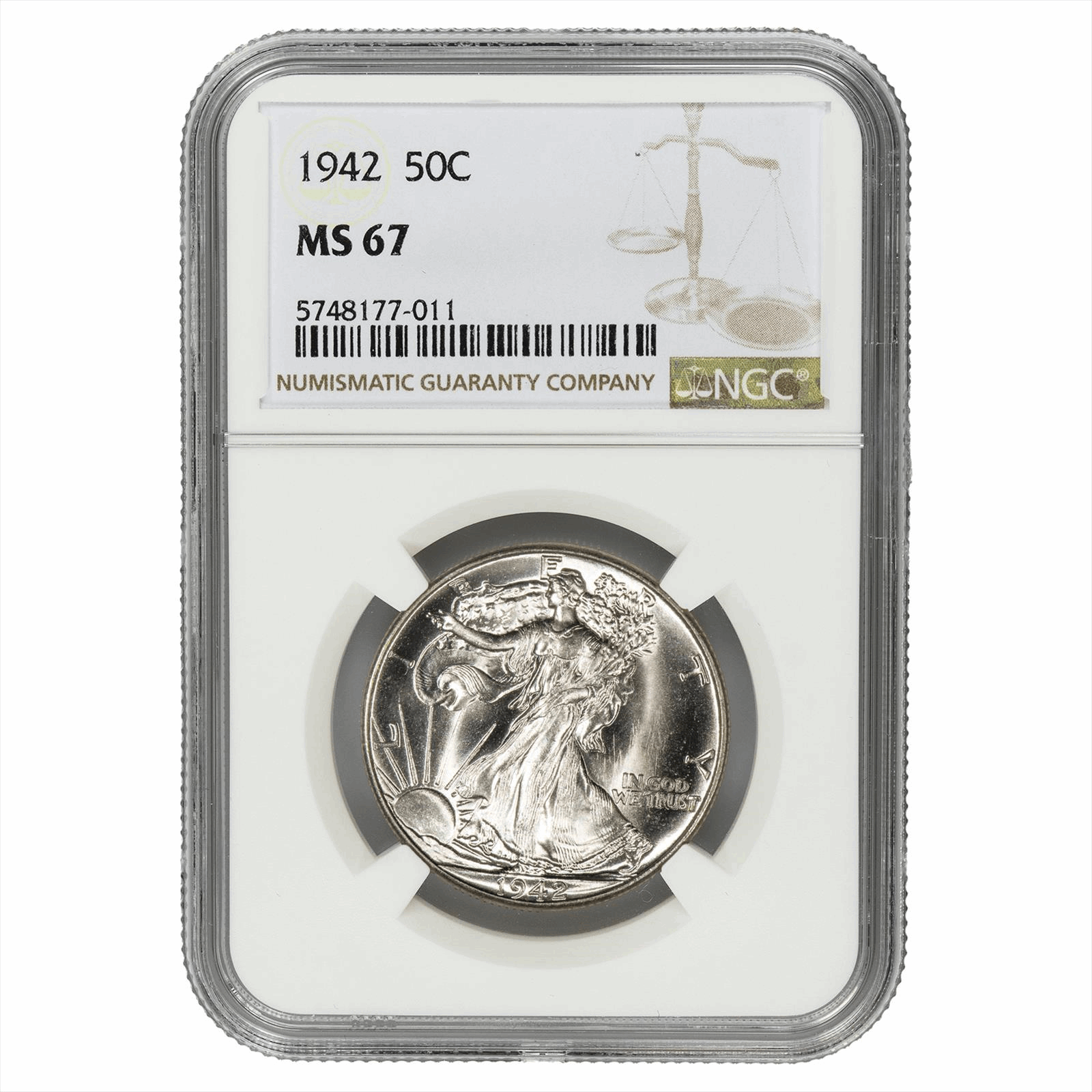 1942 Walking Liberty Half Dollar 50C NGC MS 67 