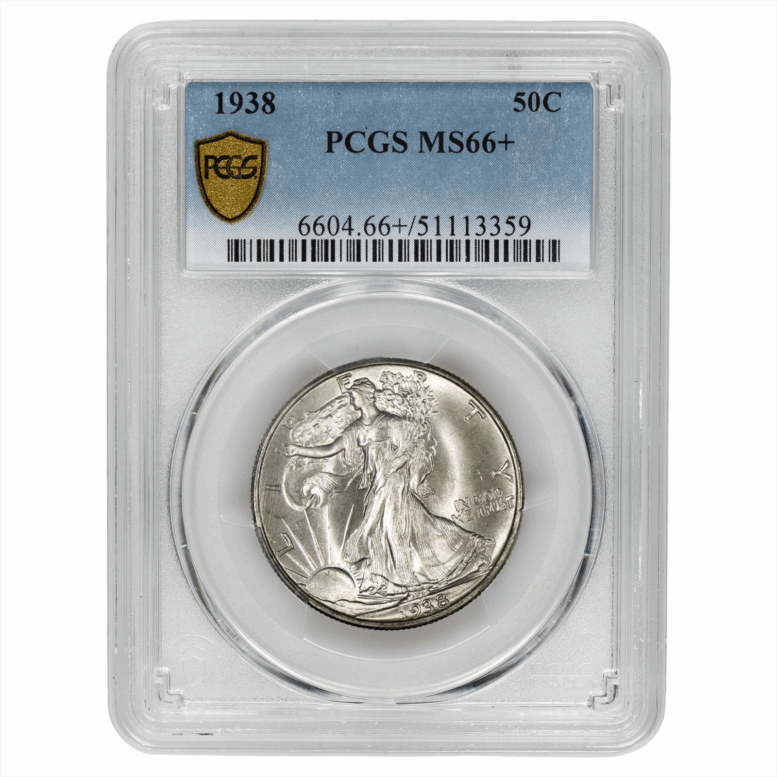 1938 Walking Liberty Half Dollar 50C PCGS MS 66+