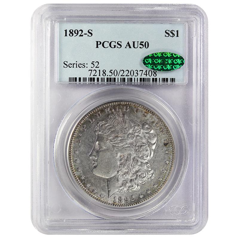 1892-S $1 Morgan Silver Dollar - PCGS AU50 CAC - Rare in Higher Grades