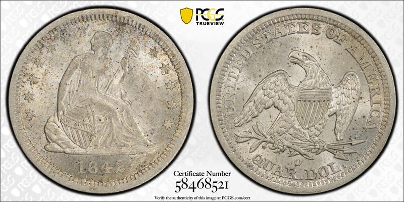 1842-O  Large Date 25C PCGS MS 61 CAC