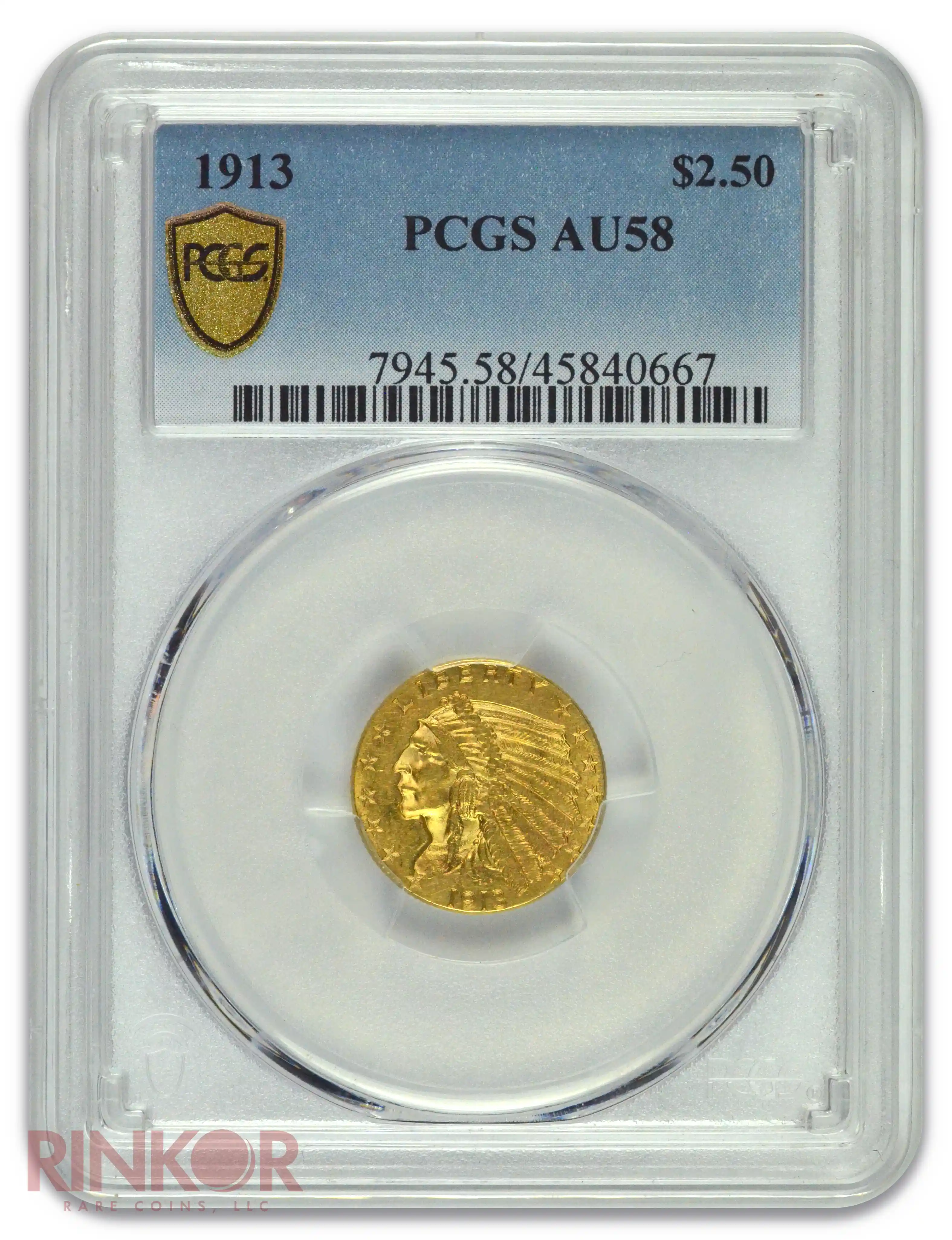 1913 $2.50 Indian Head PCGS AU-58