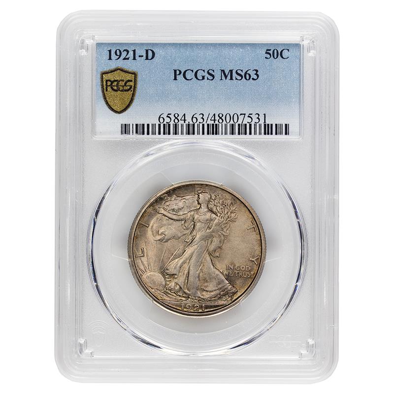 1921-D Walking Liberty Half Dollar 50c, PCGS MS 63 - Remarkable Coin!!