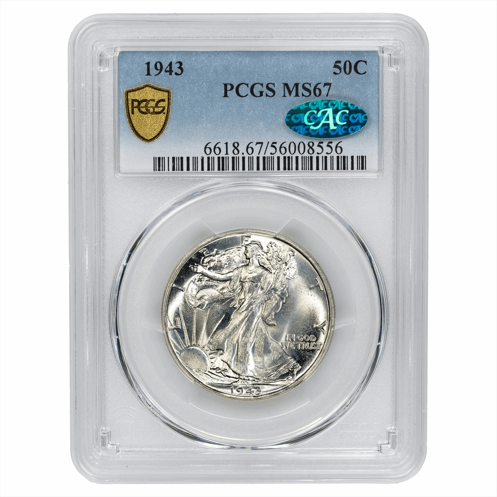 1943 Walking Liberty Half Dollar 50C PCGS MS 67 CAC