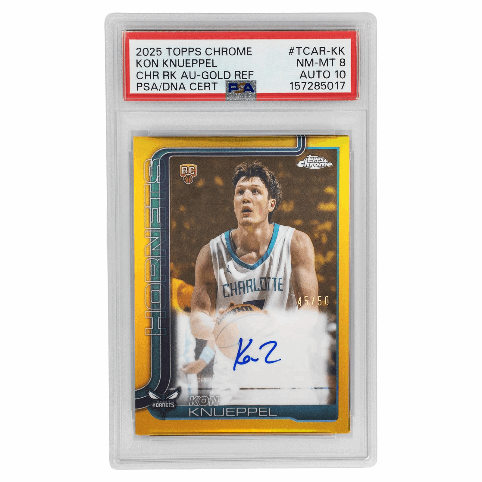 2025 TOPPS CHROME CHROME ROOKIE AUTOGRAPHS KON KNUEPPEL CHR RK AU-GOLD REF #TCAR-KK PSA NM-MT 8 Cert #157285017