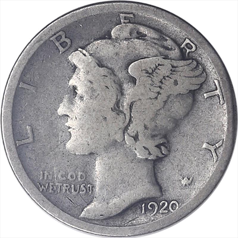 1920-S Mercury Dime 10c Circulated Very Fine - Crusty Original