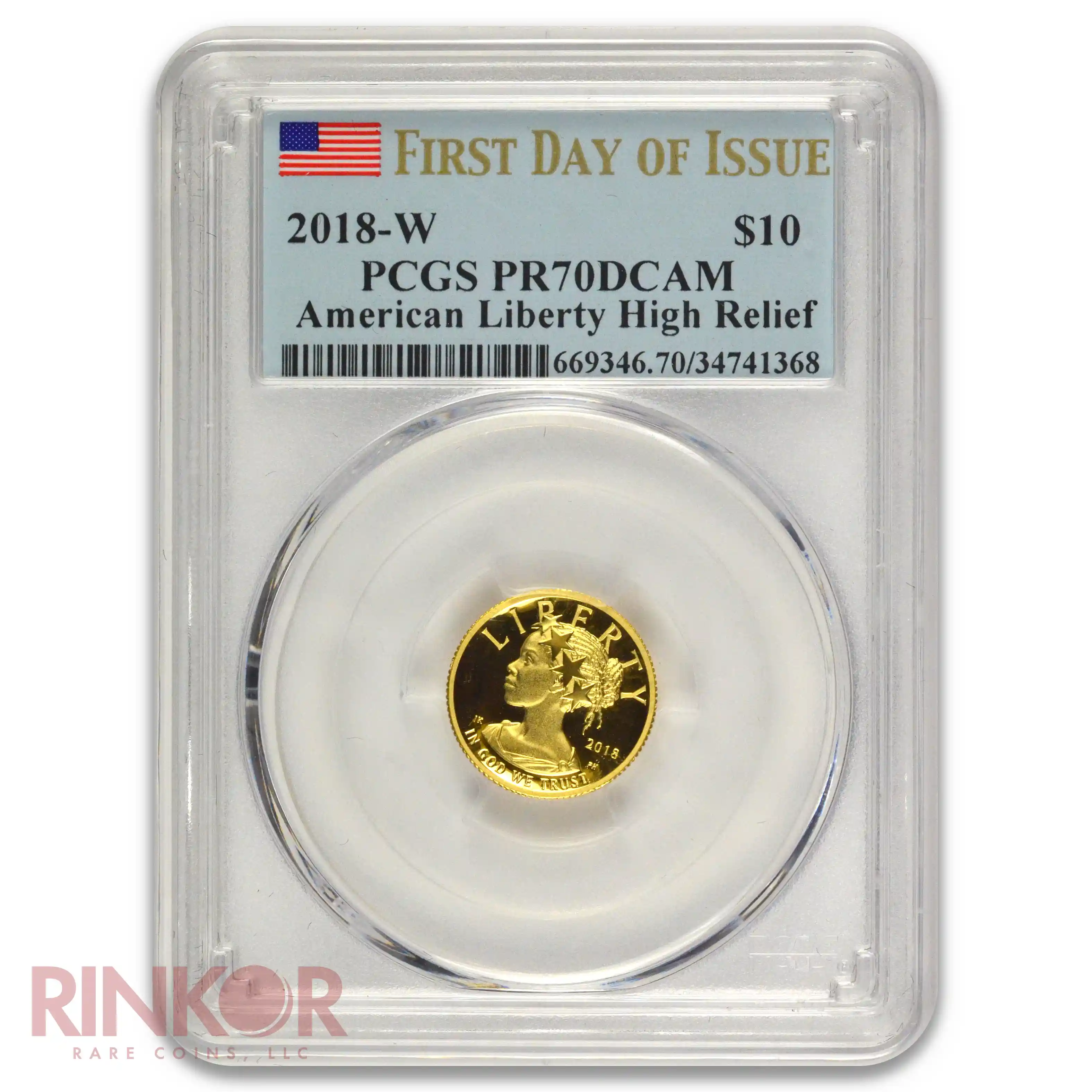 2018-W 1/10thoz American Liberty Gold High Relief First Day of Issue PCGS PR 70