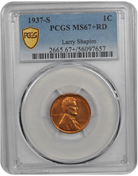 1937-S Lincoln PCGS RD 67+