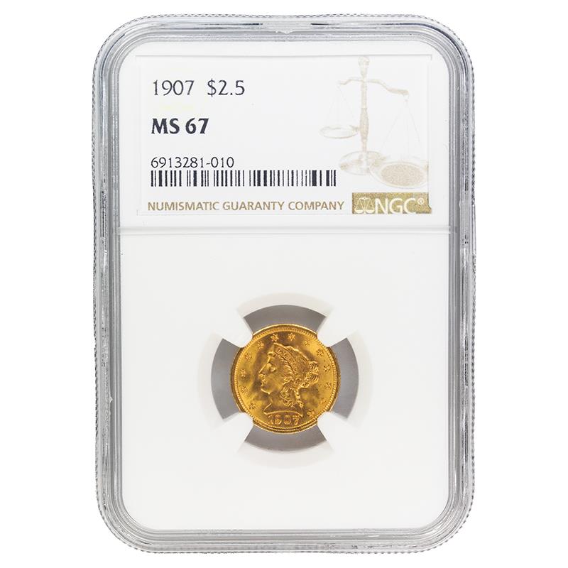 1907 Liberty Head Quarter Eagle, $2.5 NGC MS 67