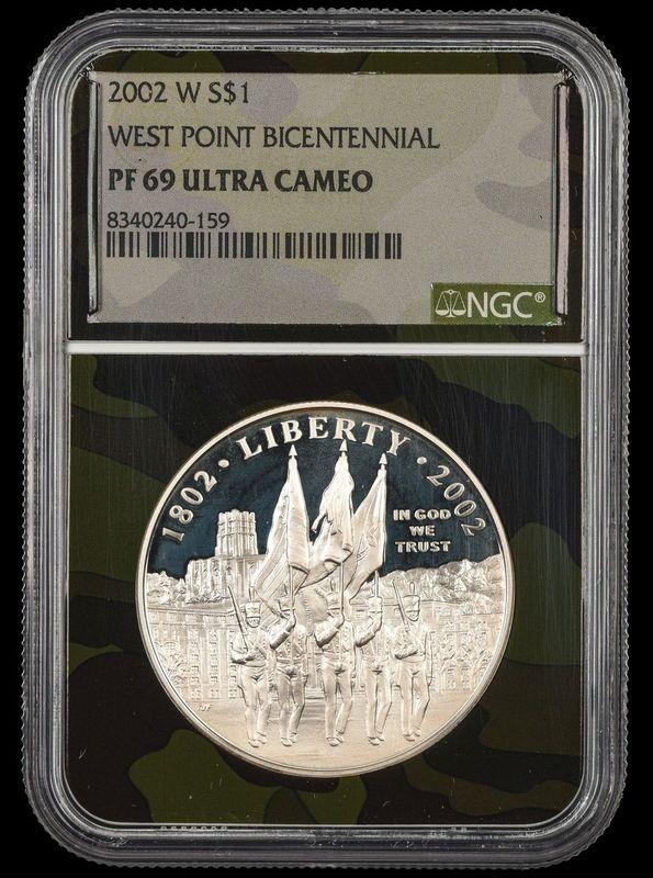 2002 W West Point Bicentennial Commemorative $1 NGC PF69UCAM Camo Core PF69